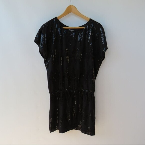 Express Womens Size Small Black Sequin Blouson Mini Dress - Picture 11 of 15